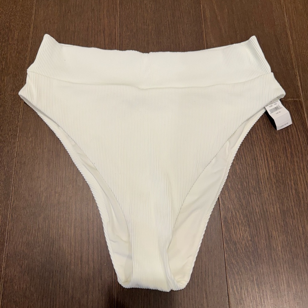 Aerie White Ribbed High-Waisted Bikini Bottom, XL